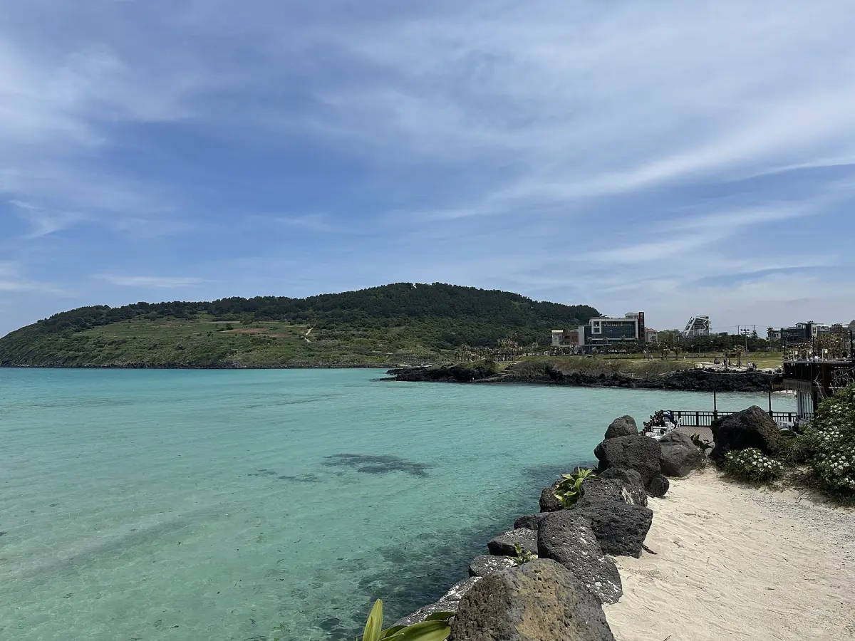 Hamdeok Beach with its green headland