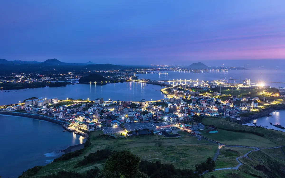 Seongsan-ri at blue hour from the crater rim